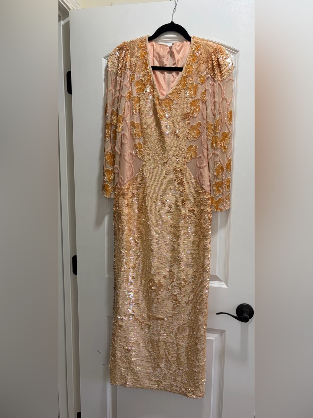 Vintage Handmade Sequin Beaded Formal Gown Dress Rose Gold Champagne